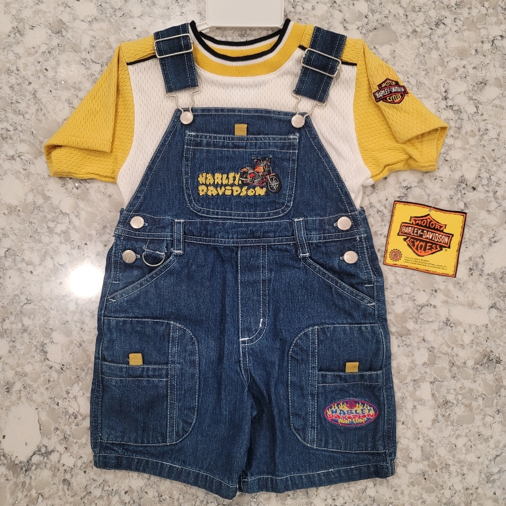 NWT Harley-Davidson Kid's Denim Overall Shorts Set